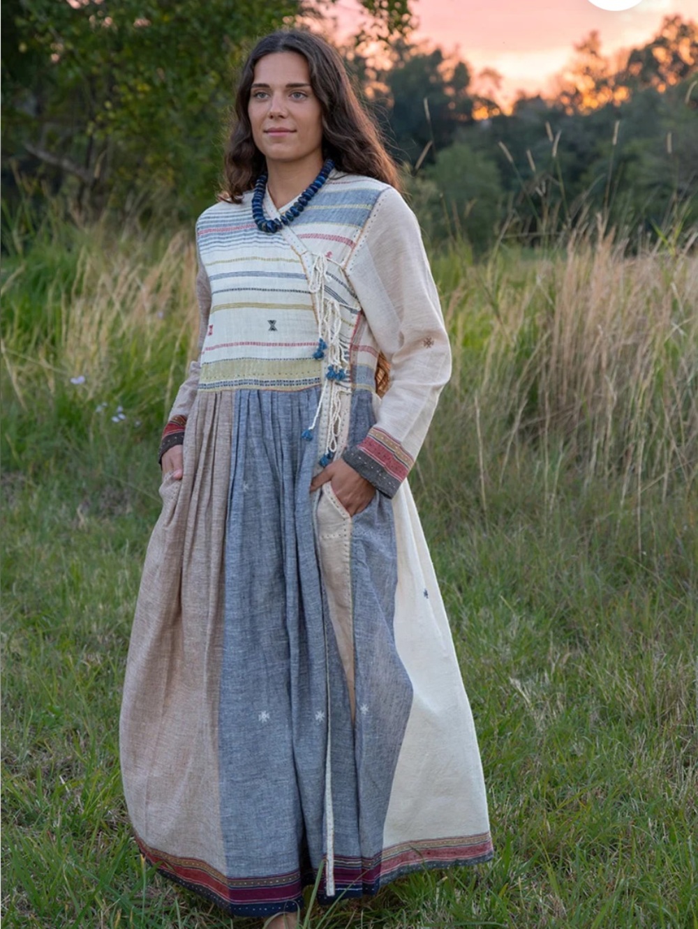 Woven Earth Angrakha Riverstone Artisan Created Boho Eclectic Dress NWTExquisite